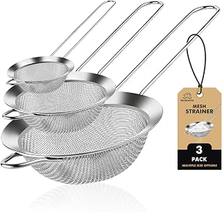 NileHome 3 Piece Stainless Steel Mesh Strainers,Silver(2.8"+4.6"+6.3") | Ultra-Fine Mesh,Versatile,Food-grade Stainless Steel,Resistant to Deformation,Hanging Ear