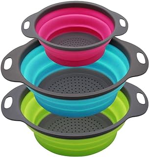 Set of 3 Niklye Ultimate Kitchen Strainers&mdash;1&times;10&rdquo; & 2&times;12&rdquo; Collapsible Silicone Colanders. Now more durable and robust for everyday use with pasta, veggies, fruit & more.