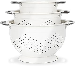 Colander Set for Kitchen, 1.5, 3, 5 Qt Food Strainers and Colanders | Stainless Steel Strainers and Colanders with Handle, For Pasta, Vegetables, and Fruits, Powder Coated, Kitchen Essential