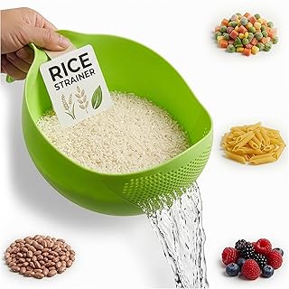 1.7L Rice Strainer with Handle, 9.4 In, Lightweight, ABS (Green) | Rice Washer Strainer Bowl; Drains Water Fast; Rinses Rice, Cereals, Pasta, and Veggies; Easy-Grip Handle; Dishwasher Safe