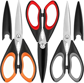 OMDAR 3 Pack Kitchen Scissors - Food Grade Kitchen Shears | All Purpose Stainless Steel Heavy Duty for Poultry Food Dishwasher Safe with Protective Sheath Comfort-Grip Seafood Tools