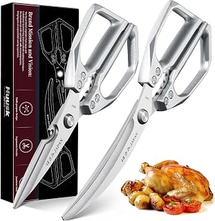 Huusk Kitchen Scissors for Food - Multifunction Kitchen Shears Heavy Duty | Japanese Steel Meat Scissors for Fish, Vegetables, Chicken Bones, Turkey, Comfortable Handles, Gifts for Women