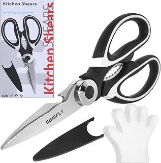 Kitchen Scissors Utility Chopping Scissor Professional Shears for Meat Cutting Sharp Kitchenaid Shears Multipurpose Scissor for Food Outdoor BBQ No Rust + 100 Pcs Plastic Gloves Disposable