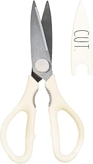 Rae Dunn Kitchen Scissors- Stainless Steel Kitchen Shears, Cooking Scissors for Cutting Meat, Chicken, Herbs and Produce with Blade Cover and Soft Grip Handles(White)