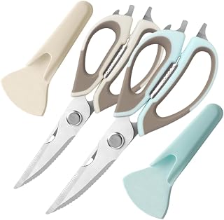 2 Pcs Heavy Duty Kitchen Shears for Food, Come Apart Design, Kitchen Scissors with Magnetic Holder, Stainless Steel Multi-function Food Cooking Magnetic Scissors for Fridge (White and Blue)