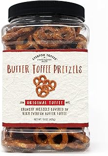 Everton Toffee Original Butter Pretzel Sweet Salty Gourmet Snack Jar | Original Flavor Butter Toffee Pretzels Crunchy Dessert Treat Gourmet Snack Jar