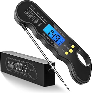 Instant Read Meat Thermometer, Fast & Accurate Digital Food Thermometer with Backlight, Waterproof & Magnet for Grilling, Cooking, BBQ, Smoker, Baking, and Candy Making (Black)
