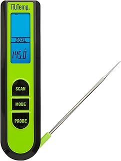 Taylor TruTemp Dual Instant Read Infrared Meat and Food Thermometer, Digital for Cooking, IPX5 Splash Proof Design, Plus Meat Probe for BBQ, Kitchen, Smoker, and Grilling, Green