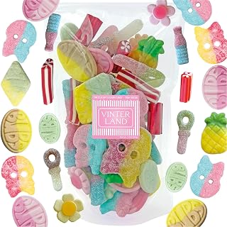 VINTERLAND Swedish Candy Mix, 1.2 Pounds, Pink 7 Edition | Bubs Big Ovals & Big Swedish Candy Skulls, Happy Flowers, Strawberry Pistols, Circus Pens