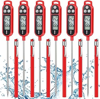 Copkim 6 Pcs Food Thermometer Instant Read Probe BBQ,Red | Waterproof Stainless Probe, Accurate Temperature Reading, Meat Grilling Baking Water Milk Yogurt Cooking Kitchen BBQ