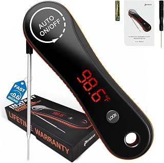 Meat Thermometer Digital - Paysean Instant Read Meat Thermometer with Auto Rotating Backlit Display, IP67 Waterproof for Cooking, Grilling, BBQ, Candy (Deep Black)