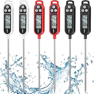 Copkim 6 Pcs Instant Read Meat Thermometer Long Probe,Black, White, Red | Probe Waterproof Digital Thermometer, For Cooking BBQ Water Milk Liquids, Quick Accurate Food Temperature