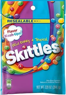 Skittles Flavor Mash-Ups Wild Berry and Tropical Candy, Resealable 7.2 ounce bag
