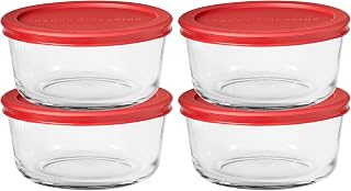 Anchor Hocking SnugFitTM Round Food Storage Containers with Lids (4-Piece, 4-cup, Red, oven-safe)