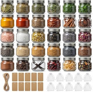 8 oz Mason Jars with Airtight Silver Lids - 30 Pack Small Glass Jars Set with Labels, Twine & Mesh Bags - Wide Mouth Canning Jars for Party Favors, Baby Shower, Wedding & Bulk Crafts