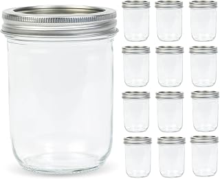 Yodecy 12 Pack 16 oz Wide Mouth Clear Mason Jars with Silver Metal Lids, Canning Jars for Overnight Oats, Food Storage, Dry Food, Snacks, Candies and More