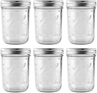 Ball - 16 oz Wide Mouth Glass Mason Jars | 6 Pack Jars with Airtight Lids | Large Glass Jar for Food Storage with Lids | Ideal for Canning, Fermentation, Pickling, Kombucha Brewing