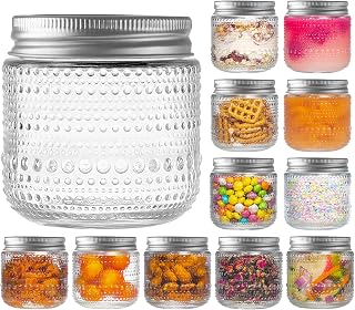 WACOI Mason Jars 8 Oz with Lids 12 Packs, Vintage Half Pint Small Glass Canning Jars with Silver Metal Lids for Storing, Pickling, Honey, Jam, Home Decor, Candle and DIY Crafts
