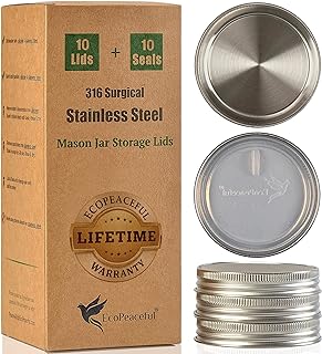 316 Surgical Stainless Steel Mason Jar Lids REGULAR Mouth - Rust-proof, Airtight, Leak-proof, BPA-Free, PVC-free, Vegan, Reusable - Not for Canning