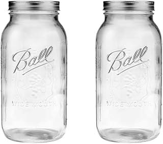 Ball - 64oz Wide Mouth Mason Jars with Lids & Bands 2-Pack Half Gallon Mason Jars Clear Glass for Kitchen Storage & Canning for Herbs, Jelly, Jams, and Spices