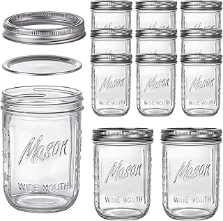 WELLIFE 12 Pack 16 oz Mason Jars with Lids, Wide Mouth Glass Canning Jars, Airtight Leak-Proof Storage Jars for Food, Pickling, Fermenting