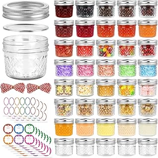 40 Pack 4 oz Mason Jars with Lids, Small Canning Jars | Mini Glass Jars with Regular Lids and Bands for Jelly Jam Honey DIY Projects