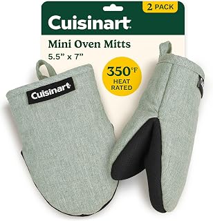 Cuisinart Mini Oven Mitts, 2-Pack, Neoprene Grip, Heat Resistant 350F | Cotton-lined, non-slip neoprene palm, ambidextrous design, ideal for smaller hands and everyday cooking