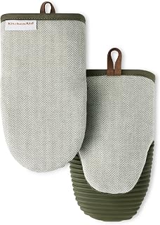 KITCHENAID&reg; Evergreen Design Series Herringbone Ribbed Soft Silicone Mini Oven Mitts 2-Pack Set, Heat Resistant up to 500&deg;F, Flexible & Waterproof, Deep Forest Green, 5.5"x9"
