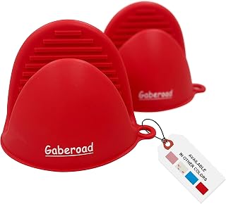 Thickened Mini Silicone Oven Mitts Heat Resistant, Rubber Oven Mitt Gloves, Finger Pinch Grips, Pot Holder, Silicone Potholder for Kitchen Cooking & Baking 1 Pair, Red