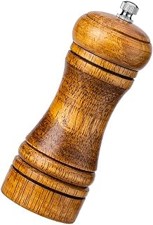 Pepper Grinder Salt Grinder Wooden Pepper Mill Grinder w/Adjustable Coarse, 5 inch Tall Wood Refillable Manual Pepper Grinder Mill Peppermill for Black Peppercorn, Easy Clean