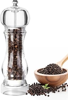 LHS 6 Inch Pepper Mill Grinder Salt Grinder, Arcylic Peppercorn Grinders with Adjustable Coarseness-Clear