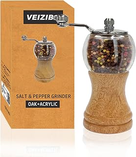 Salt and Pepper Mill Set Manual Wooden Pepper Grinder Set 5in Fresh Spice | Classical Hand Shake Wooden Pepper Grinder Set Ceramic Blades Metal Handle, Enjoy Fresh Ground Pepper