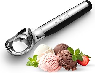 Spring Chef Heavy Duty Metal Ice Cream Scoop with Soft Grip Handle, Black | Professional Ice Cream Scooper, Dishwasher Safe Ice Cream Spoon for Gelato, Sorbet, Cookie Dough, Sundae