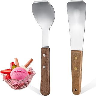 Patelai 2 Pcs Ice Cream Scoop Stainless Steel Shovel with Wooden Handle | Dessert Spade Butter Cutter Flat Metal Spade for Dining Kitchen Utensil Home Commercial