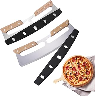 2 Pack Pizza Cutter Rocker with Wood Handles & Protective PP Cover | 14" 430 Stainless Steel Pizza Slicer Wheel, Big Pizza Knife Cutters Kitchen Tool (14 inch)