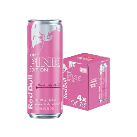 Red Bull Pink Edition Energy Drink, Wild Berries, 12 fl. oz., Pack of 4 Cans