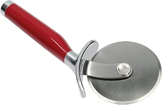 KitchenAid Pizza Cutter, Stainless Steel, Empire Red | Sharp wheel glides smoothly through thick crusts while a built-in guard protects fingers during heavy commercial slicing.