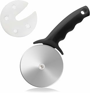 4-Inch Large Pizza Cutter Wheel with Cover, Stainless Steel Pizza Slicer | Black Heavy Duty Pizza Wheel Cutters with Blade Protective Cover