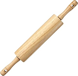 KARRYOUNG Natural Rubberwood Rolling Pin with Handles &ndash; Smooth Dough Roller for Pizza, Pie Crust, Cookies, Fondant & Tortillas &ndash; Durable Kitchen Baking Essential, Rodillo Para Masa