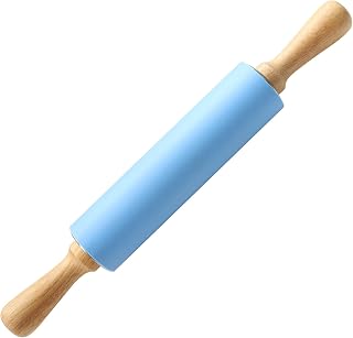 15-inch Silicone Rolling Pin for Baking, Non-stick Surface and Comfortable Wood Handles