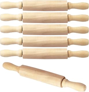 6 Pack 8 Inch Mini Wooden Rolling Pins for Kids Craft | 6-pack 8-inch mini wood rolling pins. Smooth lightweight design, perfect for kids crafting, clay, and cookie dough baking