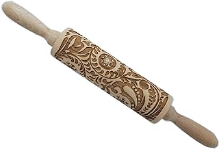 MIZORLIE 14.9" Paisley Engraved Embossed Rolling Pin | Christmas Snowflake Flower Pattern, Wooden, Laser Engraved 3D, For Cookie Dough Crusts Pies Pastry