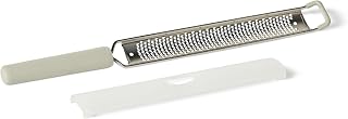Amazon Basics Lemon Zester and Cheese Grater Tool, Stainless Steel, Rust-Resistant, Non-Slip Soft Grip Handle, Dishwasher-Safe, Linen Gray