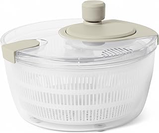 Amazon Basics Salad Spinner with Non-Skid Base and Spin Knob, Removable Basket Colander, 4.2 qt., BPA-Free, Linen Gray