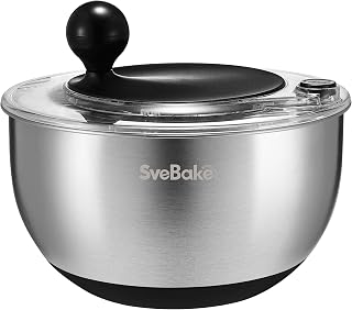 5.3Qt Stainless Steel Salad Spinner with Stop Button, BPA-Free Vegetable Lettuce Spinner, Transparent Lid & Drainage Hole, Non-Slip Base, Dishwasher Safe Fruit Washer