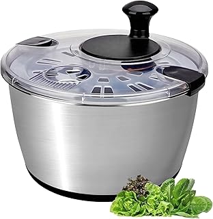 Stainless Steel Salad Spinner 6.34Qt, BPA-Free Large Lettuce Dryer | Quick Dry Lettuce, Veggies & Fruit, Drain, Secure Locking Lid, Non-Slip Vegetable Washer, Easy Clean, Large Capacity Bowl