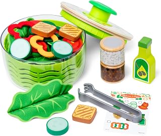 Melissa & Doug Salad Spinner 28-Piece Play Kitchen Toy | 28 Pieces, Wooden Salad Spinner, Pretend Play Food Set, Felt Lettuce, Wooden Veggies, Tongs, Preschool Toys for Kids, Ages 3+