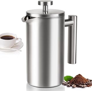 12 OZ French Press Coffee Maker, Sturdy Full Stainless Steel Coffee Press | Mini Small Camping French Presses Coffee Maker, Teapot for Kitchen Travel, 1-2 Cup, 350 ml, Elegant Silver
