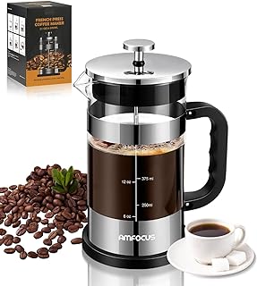 AMFOCUS French Press Coffee Maker, 21OZ, Borosilicate Glass Coffee Press | Thickened Glass Cold Brewer, 4-Level Filtration,Coffee Tea Pot for Kitchen Camping Travel Gifts