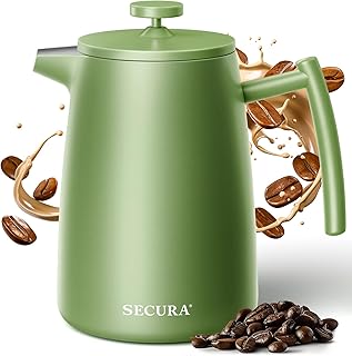 Secura 50oz French Press Coffee Maker &ndash; 304 Stainless Steel, Insulated Coffee Press with Extra Filter, Green